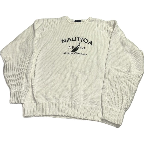Vintage Y2K Nautica White Knit Sweater Men's XL NS 83 US Regulation Issue Sail - Picture 1 of 7
